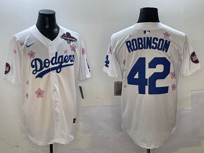 Men Los Angeles Dodgers 42 Robinson White Sakura Edition 2025 Nike MLB Jersey style 2